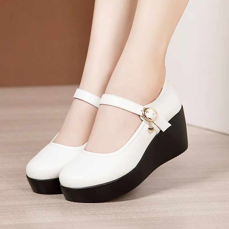 Leather Work Flats Women - 6cmヒール、小さめサイズ（32-43）、ヴィンテージ風、浅履き、通気性の良いソフトレザー、メリージェーン、2025年秋、レディース、フラットプラットフォームシューズ、オフィスワーク、ママ向け