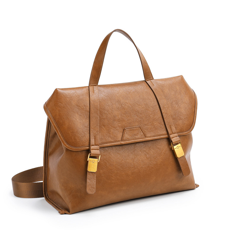 Leather Work Womens Backpack - 100%本革製ヴィンテージスタイルハンドバッグ、大容量ワークサッチェル、レトロゴールドバックルショルダーバッグ、ミニマリスト通勤バッグ