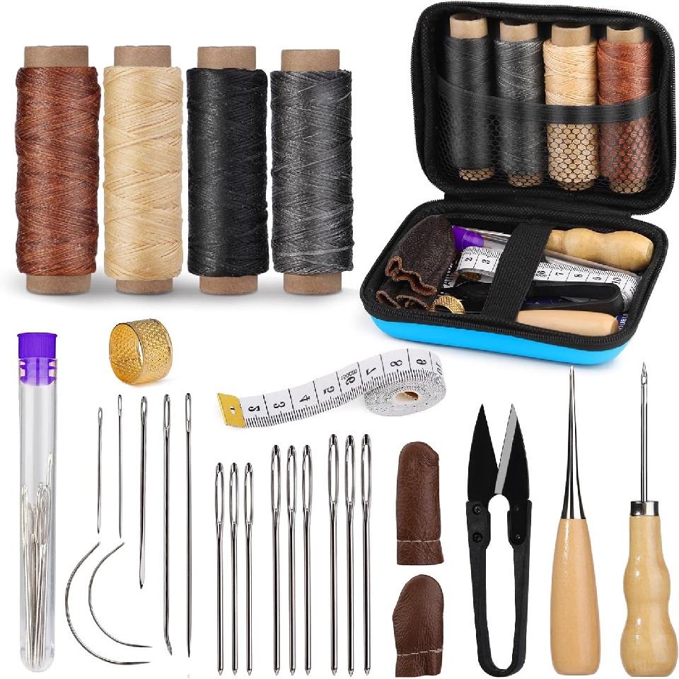 Leatherwork Accessories - BUDDUR 革縫製ツールキット ワックス糸と針千枚通しプロフェッショナル DIY 革手作りクラフトアクセサリーツールセット