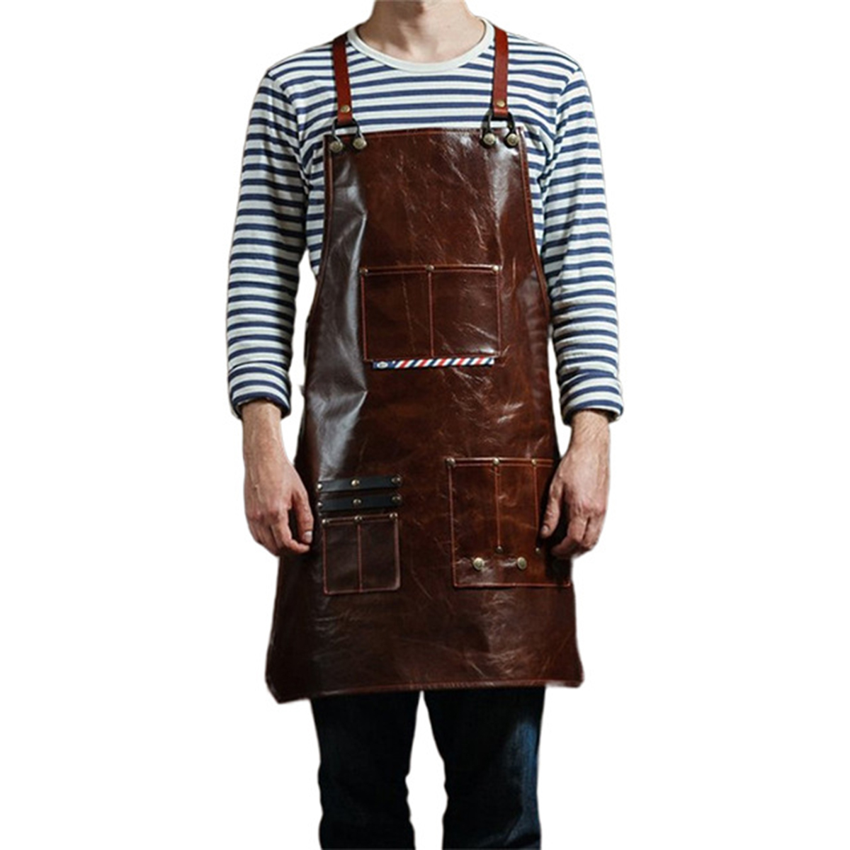Leatherwork Apron - メンズレザーワークエプロン、マルチポケット付き、理髪店、コーヒーショップ、シェフツールエプロン、調節可能なストラップ、耐久性、防水