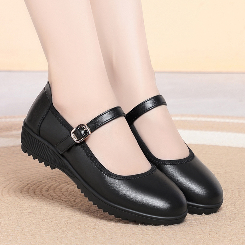 Leather Work Flats Women - 高品質の通気性のある快適な本革靴女性用フラットプラットフォーム2026春メリージェーンオフィスデイリーママワーク用