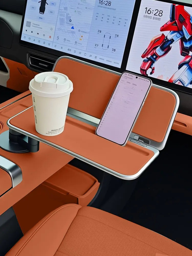 Leatherwork Accessories - センターコンソール用小型テーブル 折りたたみ式カップホルダー 360度固定 ° Xiaomi YU7/SU7改造用回転式作業デスク
