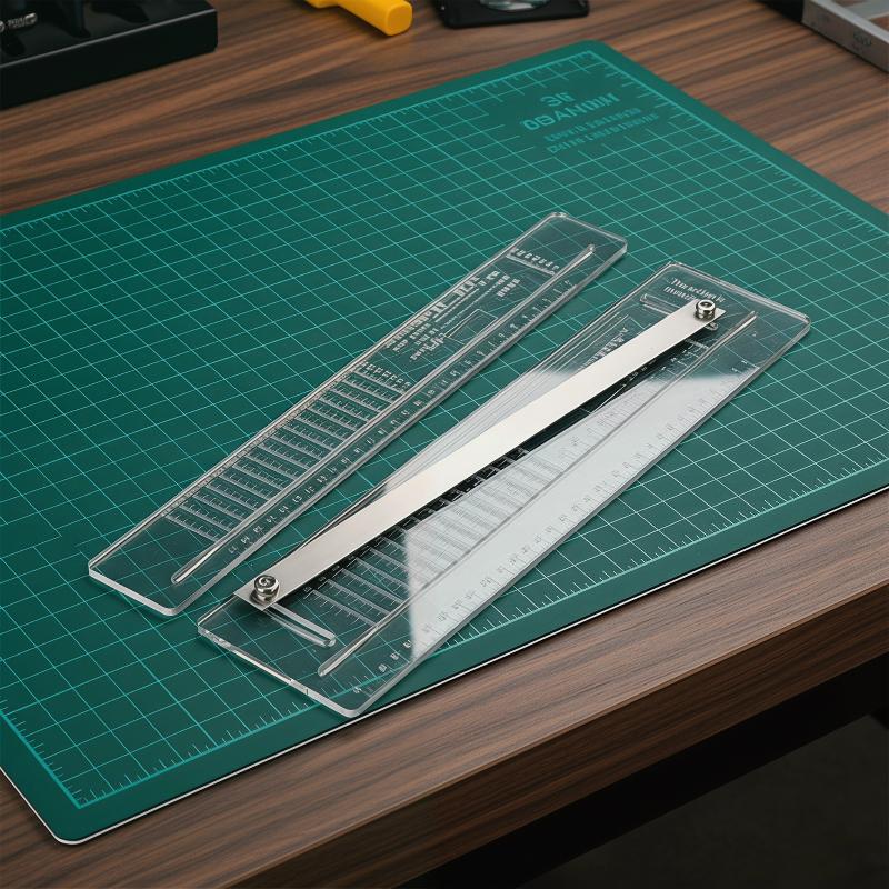 Leatherwork Ruler - ボウメーカー用平革定規、平革ストリップ切断ツール、台形定規、切断用ハサミ、スリングショット用ゴムバンド