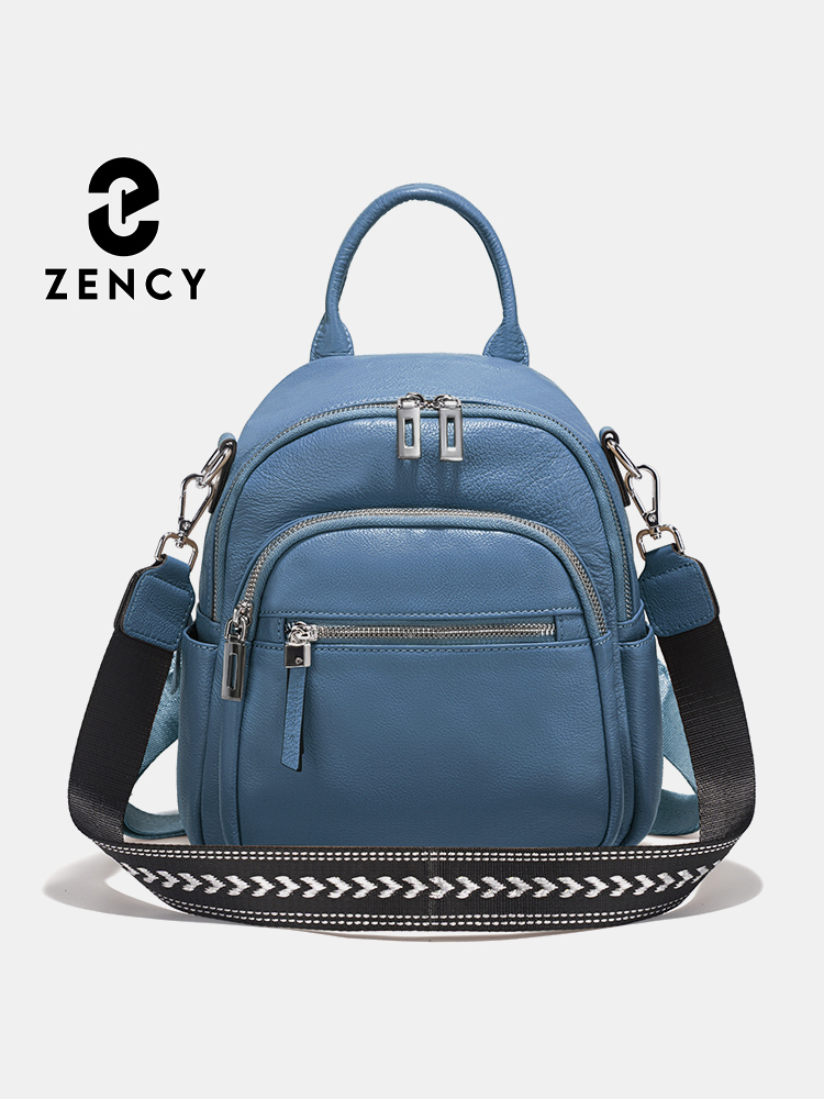 Leather Work Womens Backpack - Zency 本革小型バックパックナップザックマルチポケットデザインワイドストラップコンバーチブルショルダーバッグ旅行通勤用