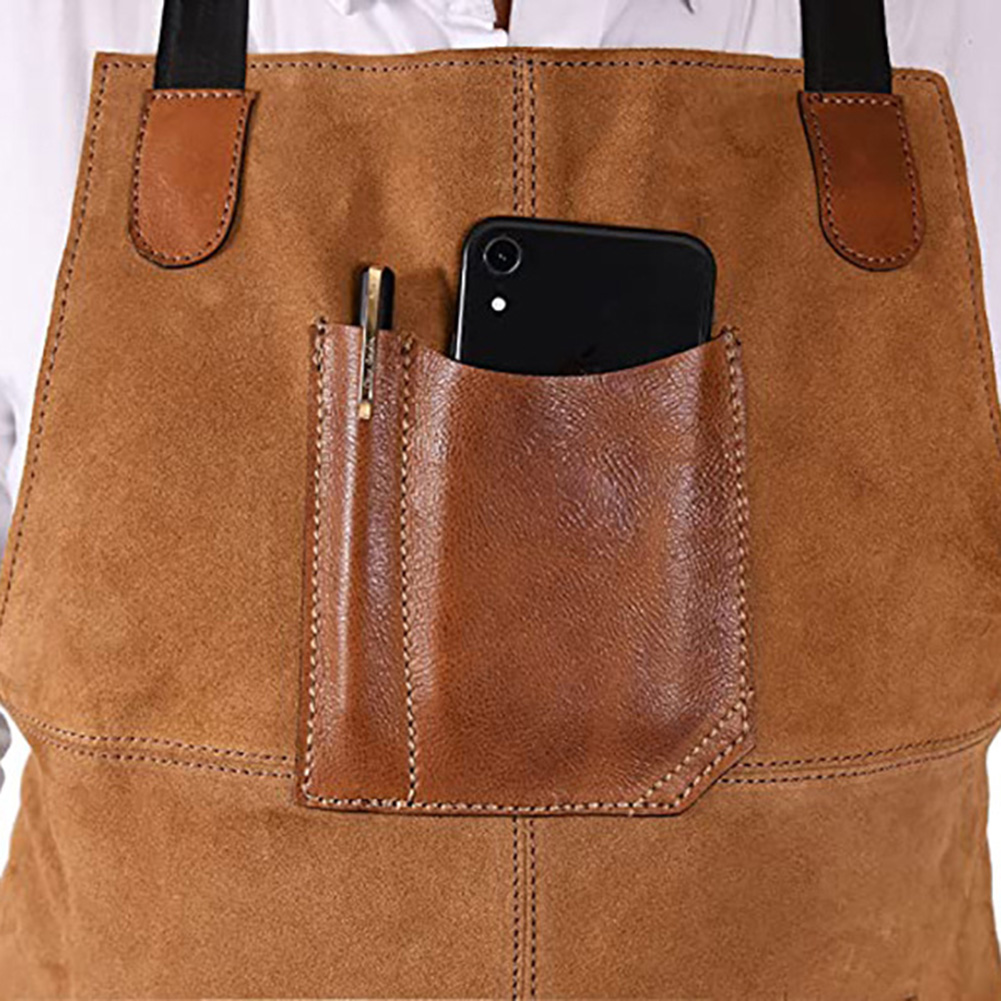 Leatherwork Apron - 快適な両面ベルベット作業用エプロン、調節可能なストラップ、複数のポケット、PUレザーのコントラストカラー、1枚
