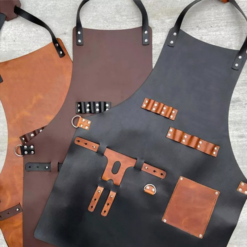 Leatherwork Apron - 屋外 PU レザーエプロン屋外バーベキュービールボトルカバー多機能メンズワークレザーエプロン