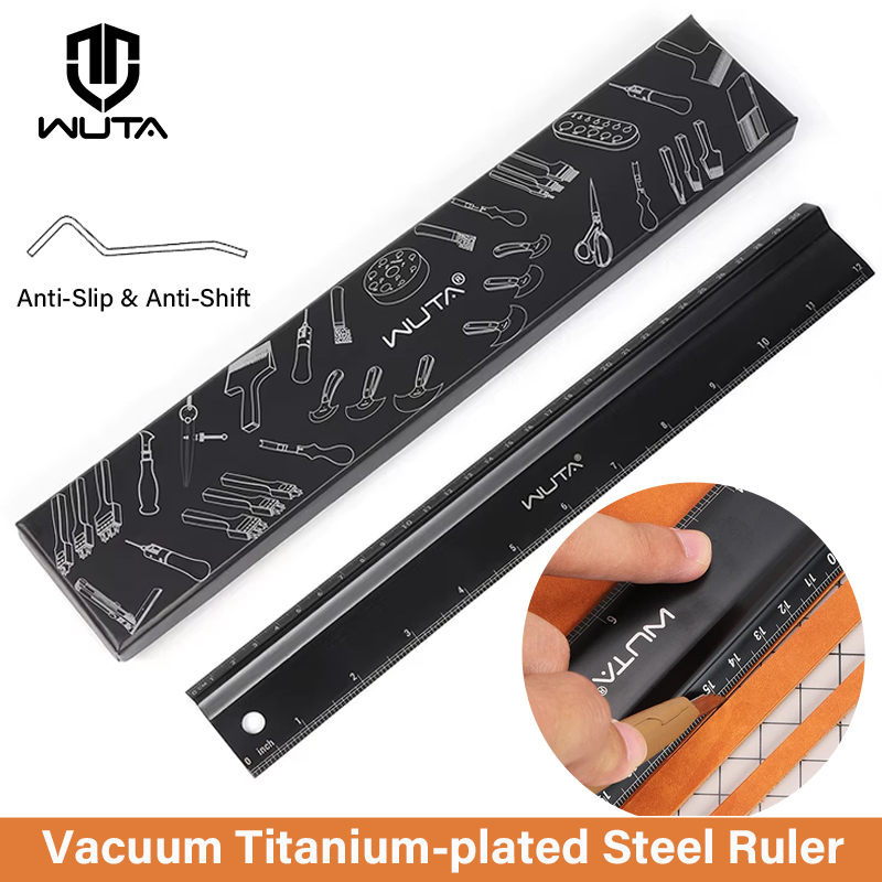 Leatherwork Ruler - WUTA 革切断定規安全定規チタンメッキステンレス鋼保護定規金属 30 センチメートル 12 インチノンスリップクラフトツール