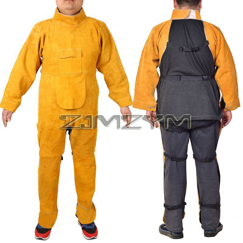 Leatherwork Apron - 牛革溶接スーツ作業服特別な保護服抗火傷革安全溶接機制服炎エプロン