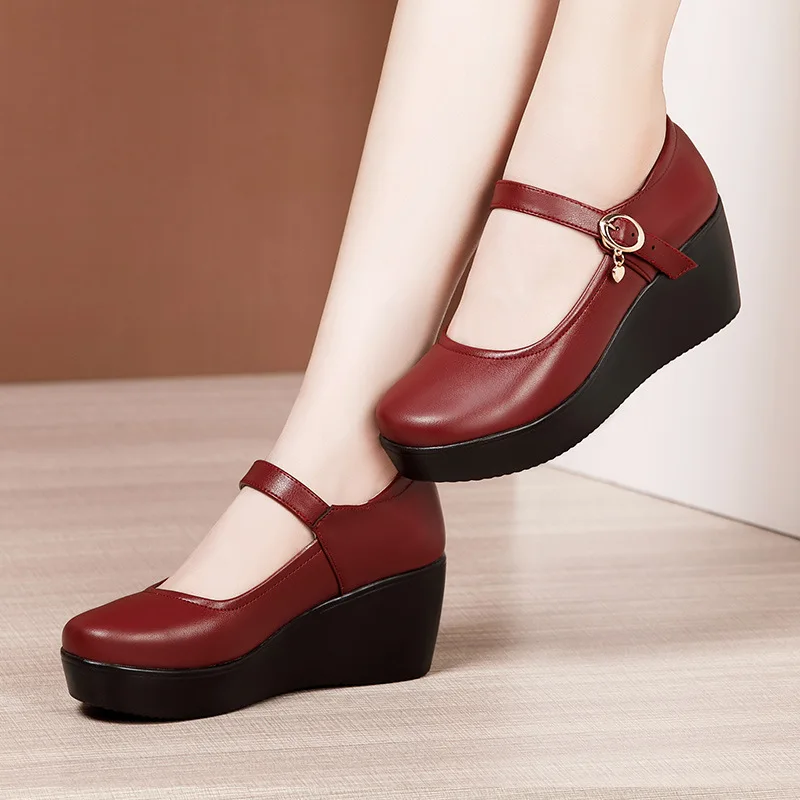 6cmヒール、小さめサイズ（32-43）、ヴィンテージ風、浅 - Leather Work Flats Women のレビューと価格
