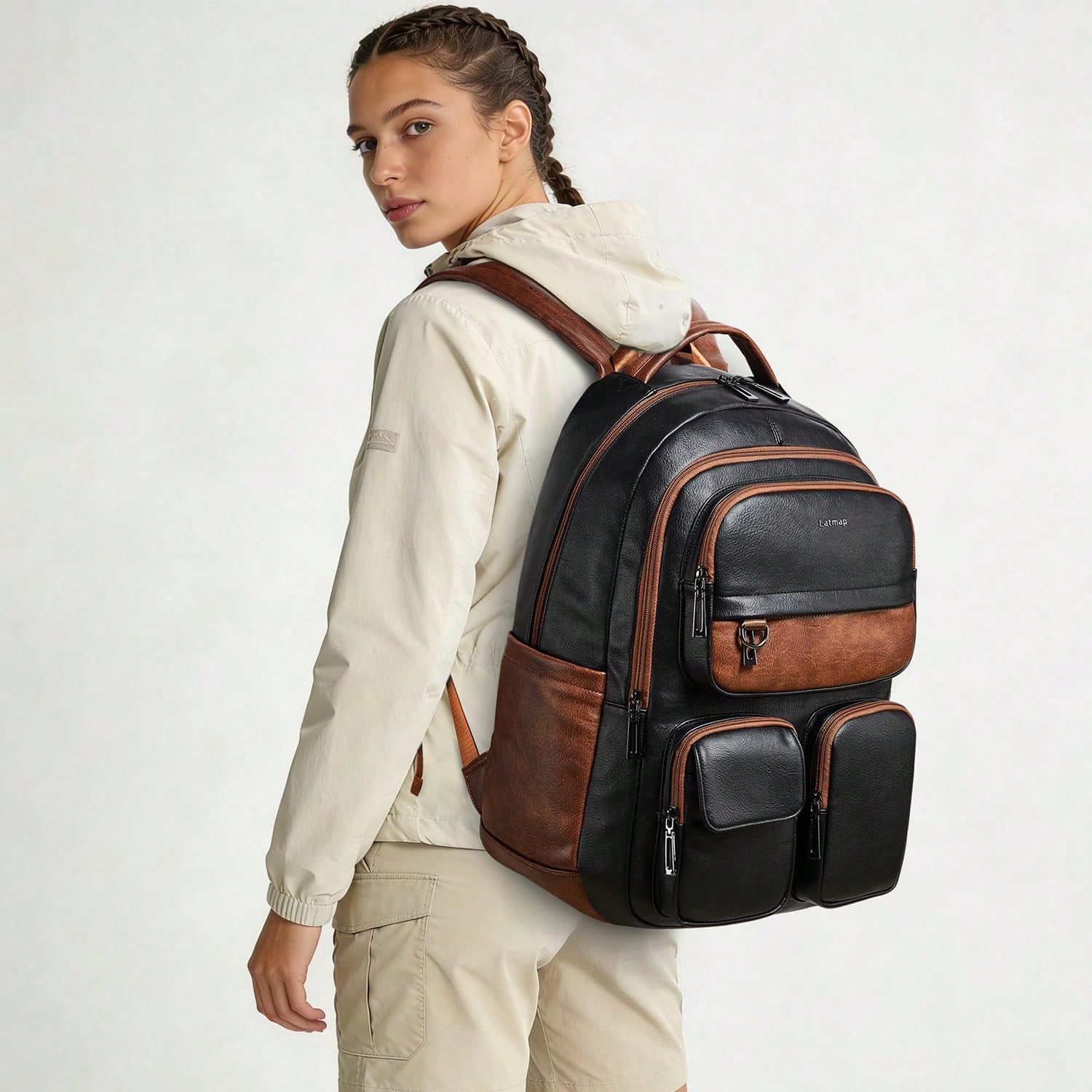 LATMAP ヴィーガンレザーバックパック レディース メン - Leather Work Womens Backpack のレビューと価格