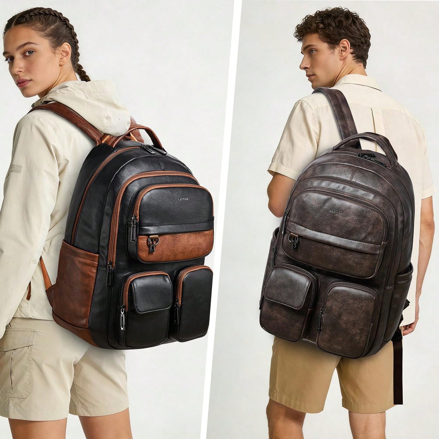 LATMAP ヴィーガンレザーバックパック レディース メン - Leather Work Womens Backpack のレビューと価格