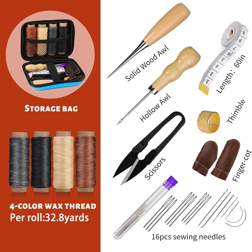 BUDDUR 革縫製ツールキット ワックス糸と針千枚通しプロ - Leatherwork Accessories のレビューと価格