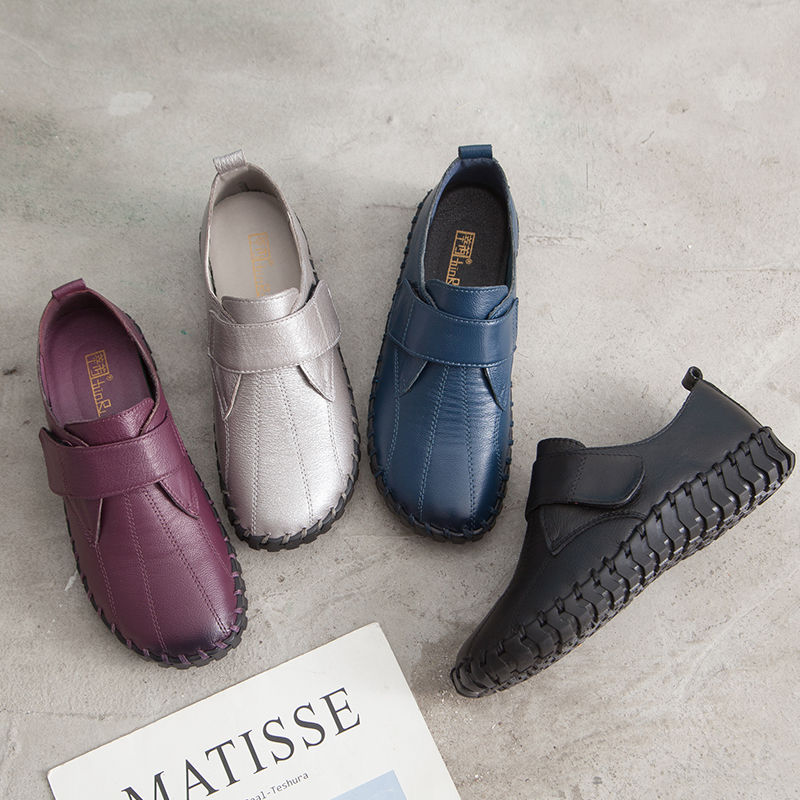 女性のための本革のバレエフラットシューズ,靴ひも,パッチワー - Leather Work Flats Women のレビューと価格