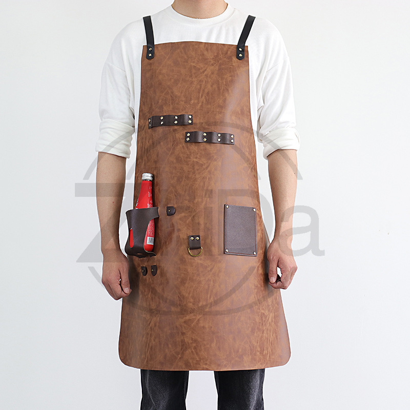 多機能ボトルホルダー付きレザーエプロン PU＆クレイジーホー - Leatherwork Apron のレビューと価格