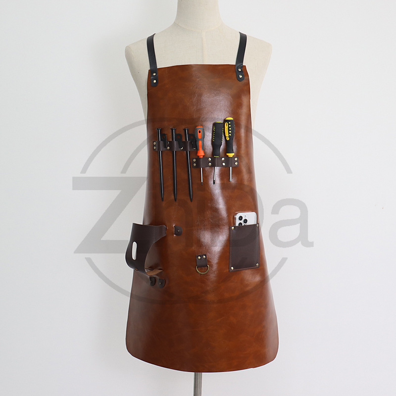 多機能ボトルホルダー付きレザーエプロン PU＆クレイジーホー - Leatherwork Apron のレビューと価格
