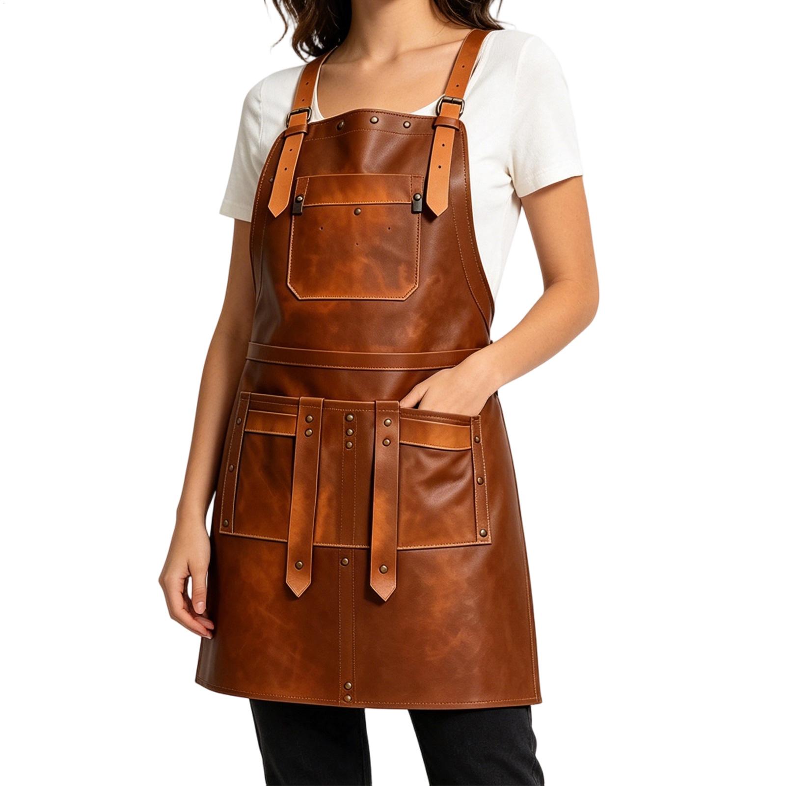 複数のポケット付きレザーエプロン 防水調整可能なストラップ  - Leatherwork Apron のレビューと価格
