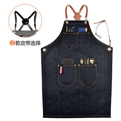 花柄PUレザーストラップ付きデニムワークエプロン、バリスタ、 - Leatherwork Apron のレビューと価格