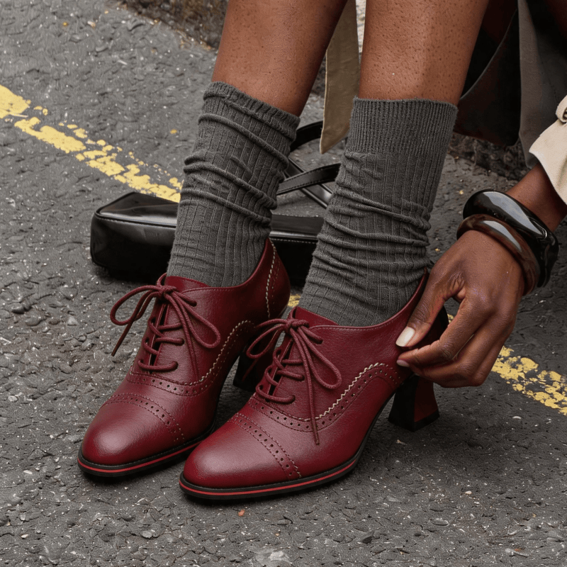 レディース フェイクレザー ブローグ オックスフォード ヒー - Leather Work Flats Women のレビューと価格