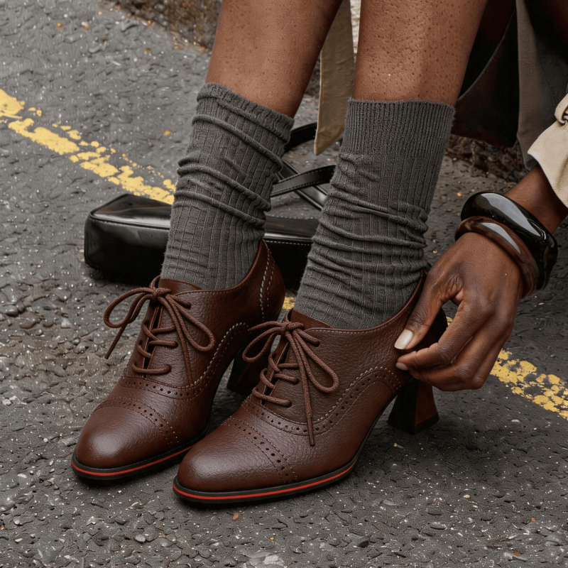 レディース フェイクレザー ブローグ オックスフォード ヒー - Leather Work Flats Women のレビューと価格